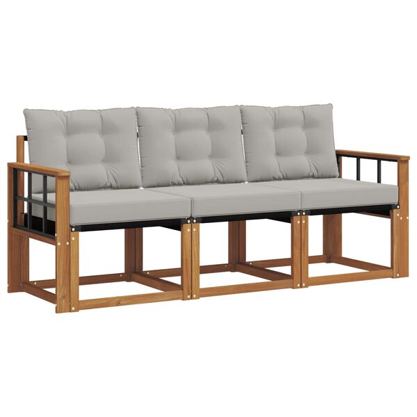 vidaXL &Uacute;ti s&oacute;fasett me&eth; p&uacute;&eth;i 3 pcs N&aacute;tt&uacute;rulegt og Lj&oacute;st Gr&aacute;tt