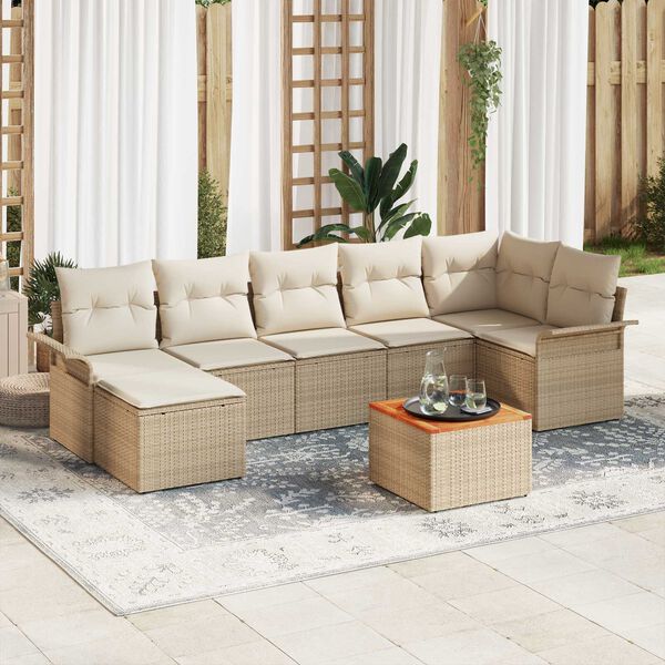 vidaXL Gar&eth;s&oacute;fa sett me&eth; geymslu 8 pcs Beige og krem p&oacute;l&yacute;rattan