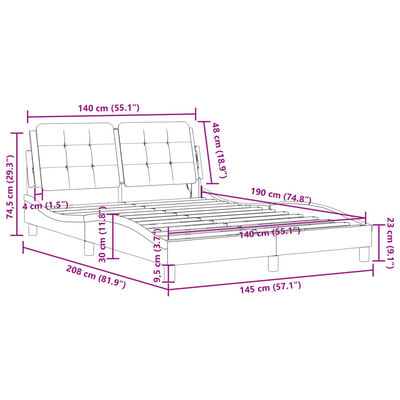 vidaXL Rúmgrind án Dýnu Svart og Hvítt 140x190 cm Gervileður