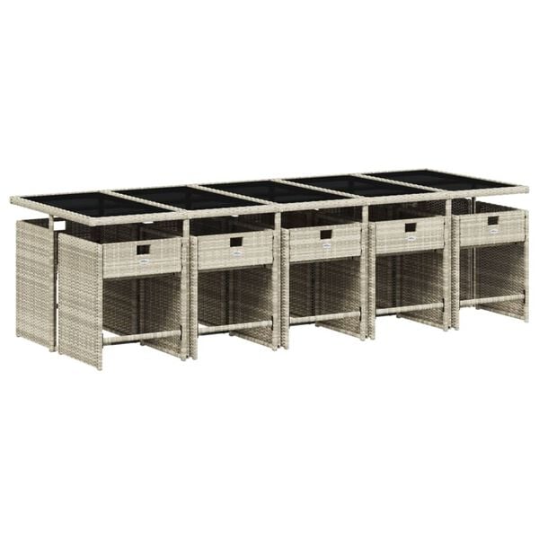 vidaXL 11 Hluta Gar&eth;bor&eth;stofusetti&eth; me&eth; P&uacute;&eth;um Lj&oacute;sgr&aacute;r P&oacute;l&yacute;rattan