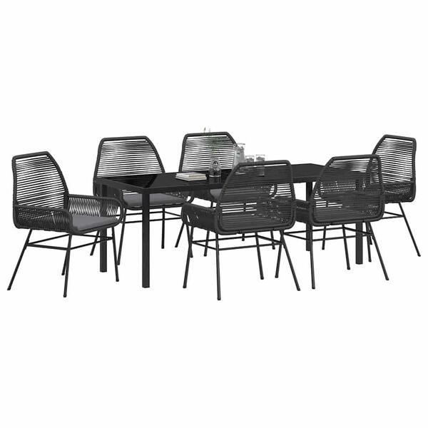 vidaXL Gar&eth;ur bor&eth;sett me&eth; p&uacute;&eth;i 7 pcs Svartur p&oacute;l&yacute;rattan