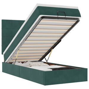 vidaXL Ottoman r&uacute;mgrind me&eth; d&yacute;num D&ouml;kkgr&aelig;n 90x200cm flauel