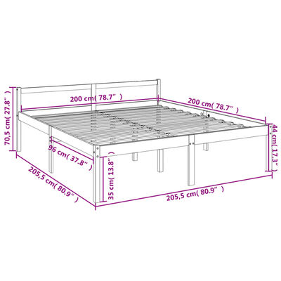 vidaXL Rúmgrind fyrir Eldra Fólk án Dýnu Grár 200x200cm Gegnheil Fura