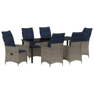 vidaXL Bor&eth; og st&oacute;laflokkur me&eth; p&uacute;&eth;i 7 pcs Gr&aacute;r PE rattan