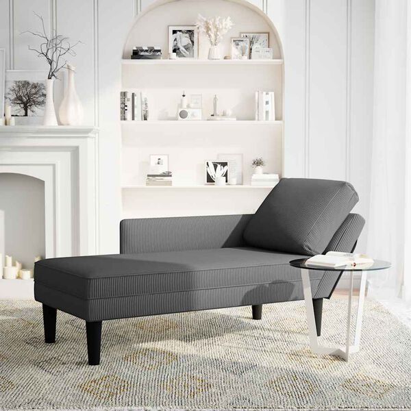 vidaXL Chaise Lounge með dökkgráu corduroy dúk