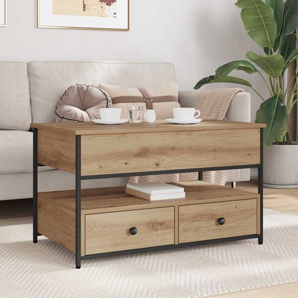 vidaXL S&oacute;fabor&eth; me&eth; sk&uacute;ffu Artisan Eik 85 x 50 x 50 cm Samsettur vi&eth;ur