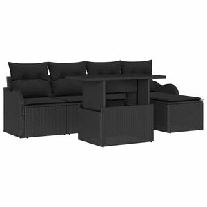 vidaXL Utangengis setur me&eth; p&uacute;&eth;i 6 pcs Svartur Poly rattan