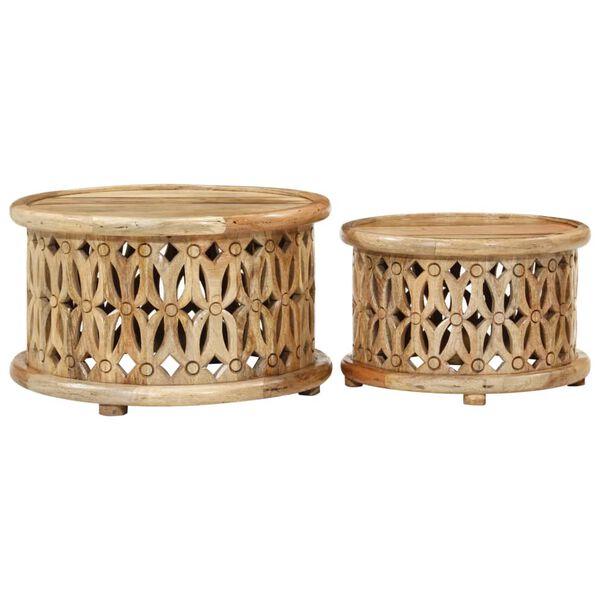 vidaXL 2 Hluta Sófaborðsett Gegnheill Mangóviður