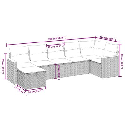 vidaXL 7 Hluta Garðborðsett með Sessum Drapplituð Blanda Pólýrattan