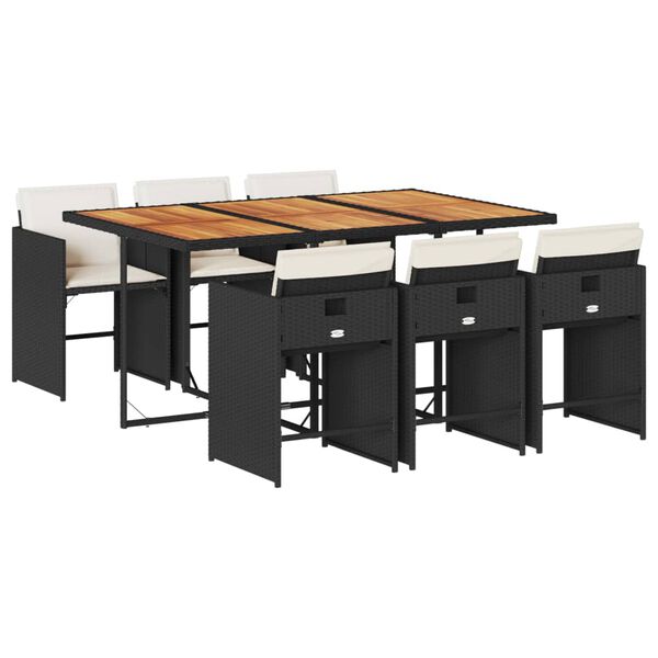 vidaXL 7 Hluta Gar&eth;bor&eth;stofusett me&eth; Sessum Svart P&oacute;l&yacute;rattan