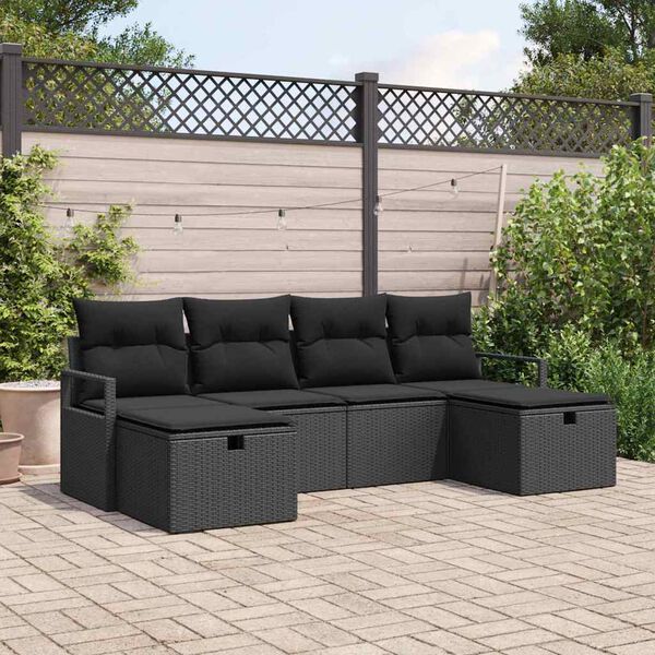 vidaXL Gar&eth;s&oacute;fa sett me&eth; p&uacute;&eth;i me&eth; geymslu 6 pcs Svartur Poly rattan