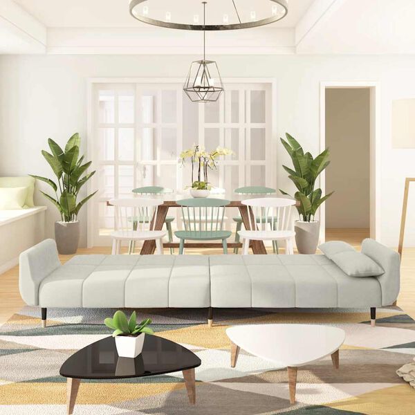 vidaXL 2-sæta Svefnsófi með 2 Púðum Rjómahvítur Flauel