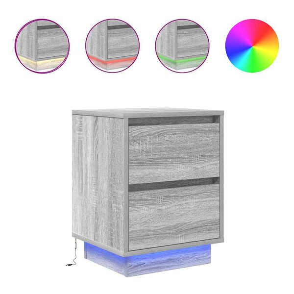 vidaXL N&aacute;ttbor&eth; me&eth; LED-Lj&oacute;sum 2 stk. Gr&aacute;tt Sonoma 38x34x50 cm