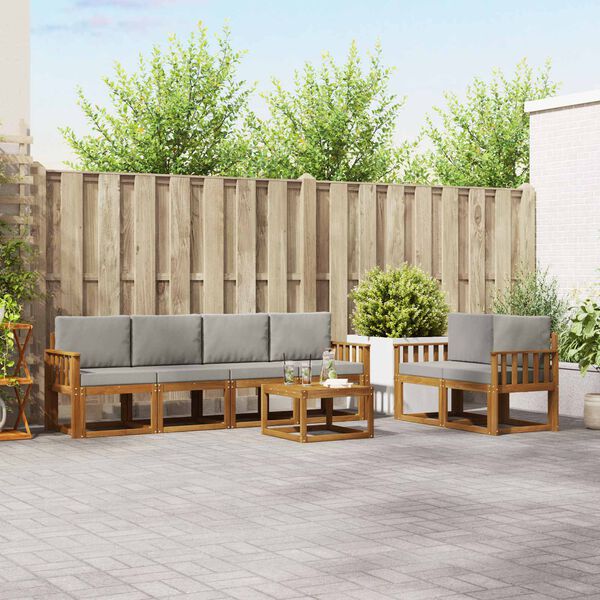 vidaXL &Uacute;ti s&oacute;fasett 7 pcs N&aacute;tt&uacute;rulegt og Lj&oacute;st Gr&aacute;tt Hrein akas&iacute;utr&eacute;