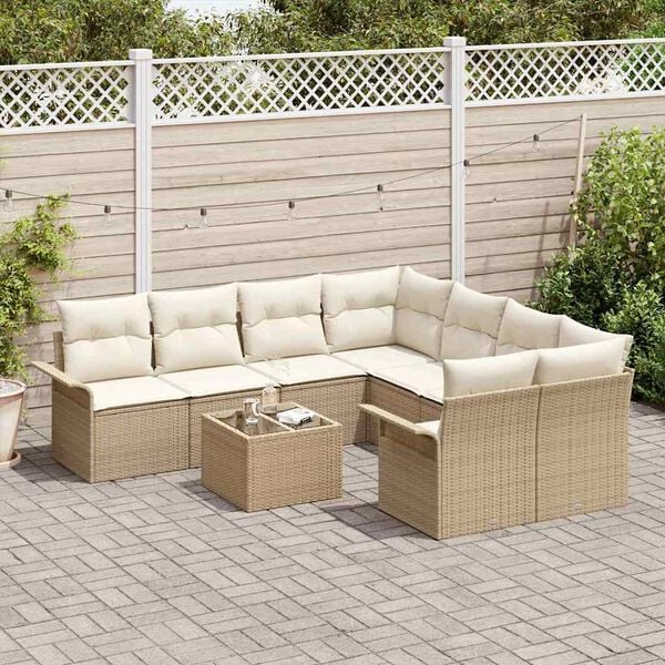 vidaXL Garðsófa sett 9 pcs Drapplitaður Poly rattan
