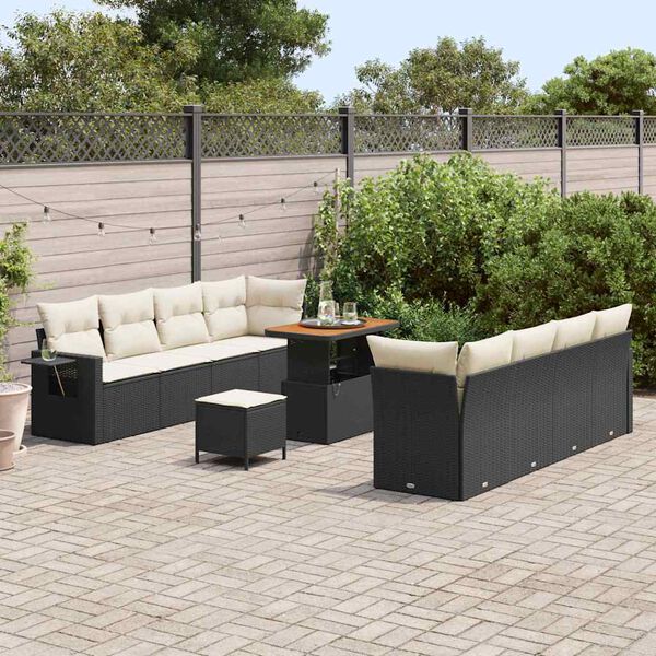 vidaXL Gar&eth;s&oacute;fa sett me&eth; p&uacute;&eth;i 11 pcs Svartur Poly rattan