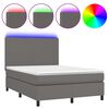 vidaXL Spring R&uacute;m me&eth; D&yacute;nu og LED Gr&aacute;u 140x190 cm gervi le&eth;ur