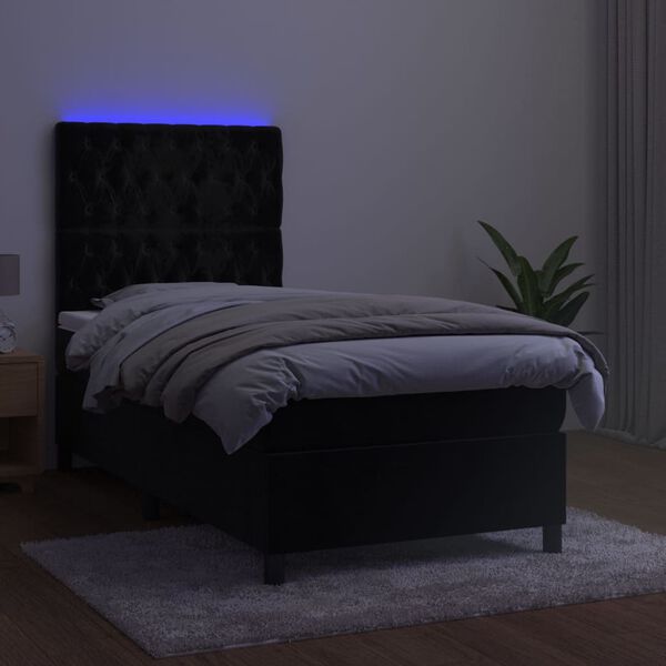 vidaXL H&oacute;lfa&eth; Springr&uacute;m me&eth; D&yacute;nu&LED Svart 90x190 cm Flauel
