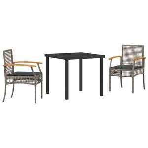 vidaXL Gar&eth;ur bor&eth;sett 3 pcs Gr&aacute;r p&oacute;l&yacute;rattan