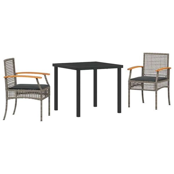 vidaXL Gar&eth;ur bor&eth;sett 3 pcs Gr&aacute;r p&oacute;l&yacute;rattan