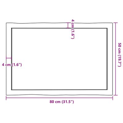 vidaXL Borðplata Ljósbrún 80x50x(2-6) cm Meðhöndluð Náttúrul. Brúnir