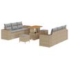 vidaXL Gar&eth;s&oacute;fa sett me&eth; p&uacute;&eth;i 9 pcs Beige og lj&oacute;sgr&aacute;r Poly Rattan