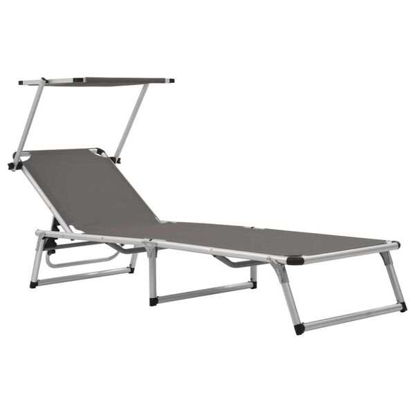 312460 vidaXL Folding Sun Loungers with Roof 2 pcs Aluminium&Textilene Grey