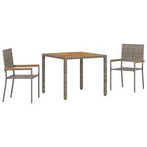 vidaXL Gar&eth;ur bor&eth;sett 3 pcs Gr&aacute;r p&oacute;l&yacute;rattan