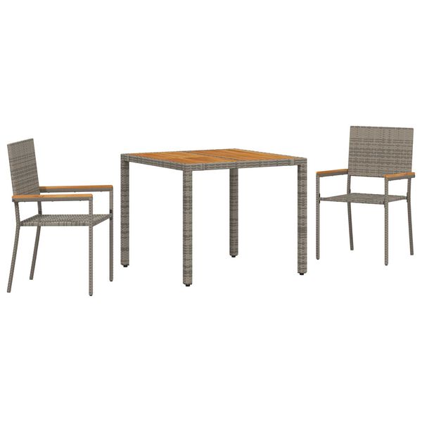 vidaXL Gar&eth;ur bor&eth;sett 3 pcs Gr&aacute;r p&oacute;l&yacute;rattan