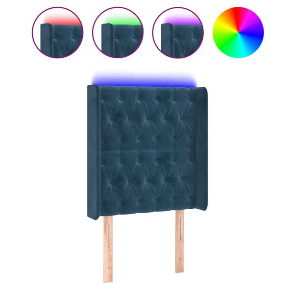 vidaXL LED h&ouml;fu&eth;gafl D&ouml;kkbl&aacute;tt 83x16x118/128 cm Flauel