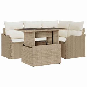 vidaXL Utandyra m&aacute;lt&iacute;fusett me&eth; p&uacute;&eth;i 5 pcs Drapplita&eth;ur Poly rattan
