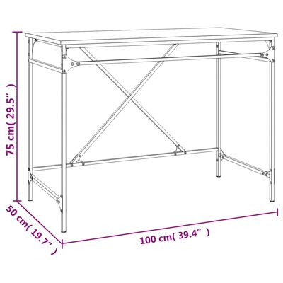 vidaXL Skrifborð Reyktóna Eik 100x50x75 cm Samsettur Viður og Járn