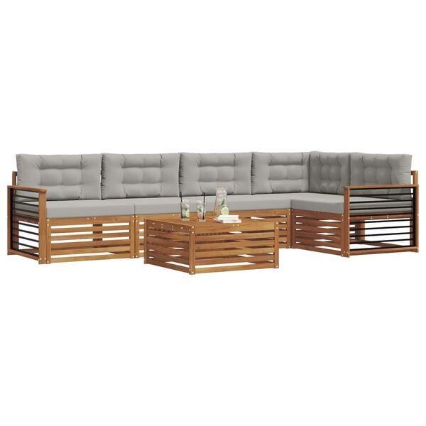 vidaXL &Uacute;ti s&oacute;fasett 6 pcs N&aacute;tt&uacute;rulegt og Lj&oacute;st Gr&aacute;tt Hrein akas&iacute;utr&eacute;