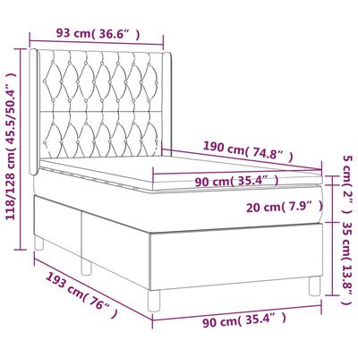 vidaXL Hólfað Springrúm með Dýnu Svart 90x190 cm Flaueli