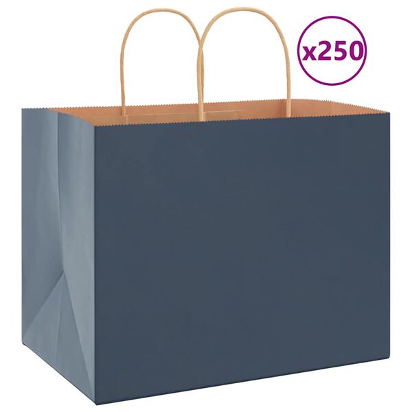 vidaXL Papp&iacute;rspokar 250 stk me&eth; Handf&ouml;ngum Bl&aacute;ir 32x22x24 cm