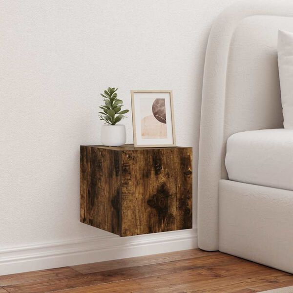 vidaXL Veggsj&oacute;nvarpssk&aacute;pur me&eth; LED lj&oacute;sum Reyklitu&eth; eik 30,5x35x30 cm