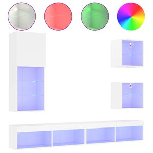 vidaXL Sj&oacute;nvarpseiningar &aacute; Vegg m/LED 5 Hlutir Hv&iacute;tur Samsettur Vi&eth;ur