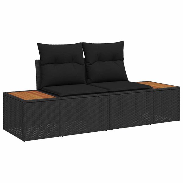 vidaXL Gar&eth;s&oacute;fa sett me&eth; p&uacute;&eth;i me&eth; geymslu 9 pcs Svartur P&oacute;l&yacute;rattan