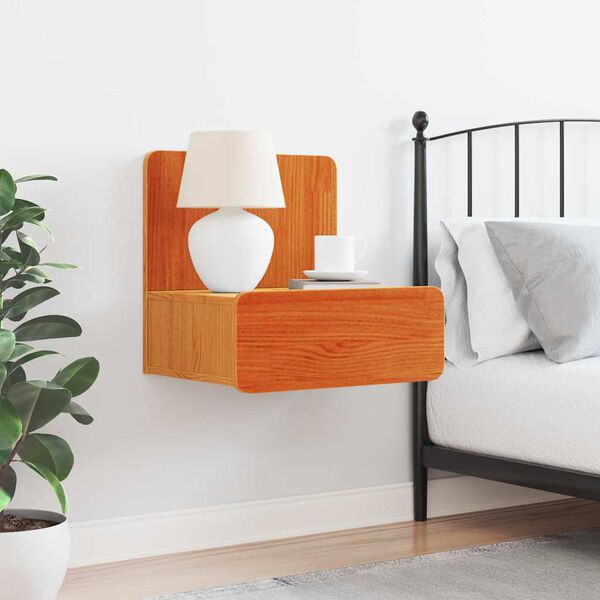 vidaXL Náttborð með skúffu Vaxbrúnn 44 x 32,5 x 40 cm Gegnheil fura