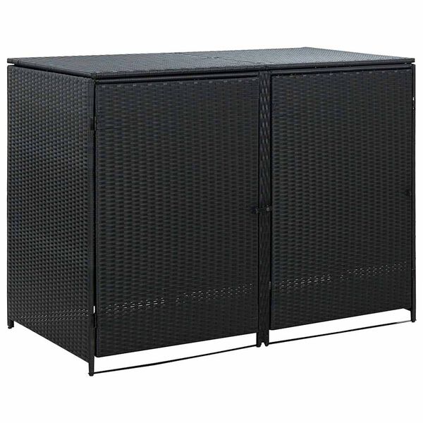 vidaXL Tvöfalt skýli fyrir ruslatunnur Pólýrattan Svart 148x80x111 cm