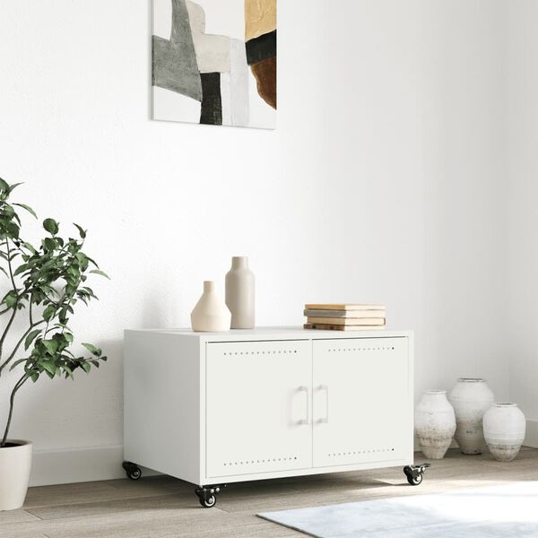 vidaXL Sófaborð Hvítt 68x50x43,5 cm Kaldvalsað Stál