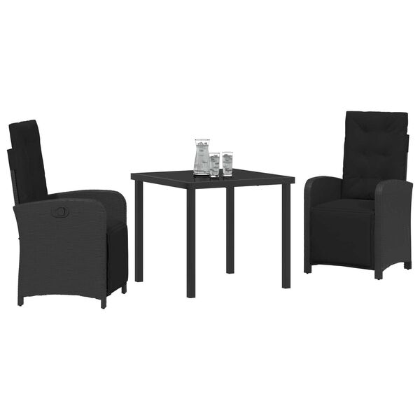 vidaXL Gar&eth;ur bor&eth;sett me&eth; p&uacute;&eth;i 3 pcs Svartur p&oacute;l&yacute;rattan