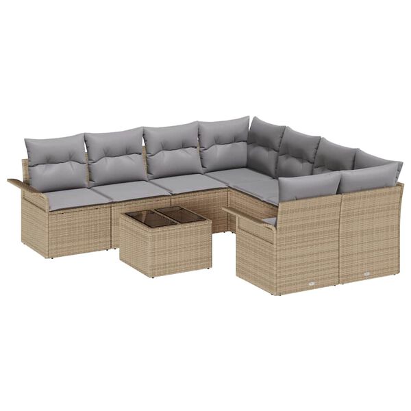 vidaXL Garðsófa sett 9 pcs Drapplitaður Poly rattan