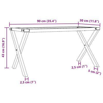 vidaXL Sófaborðfætur X-Frame 90x30x43 cm Steypujárn