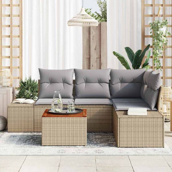 vidaXL Gar&eth;s&oacute;fa sett me&eth; geymslu 5 pcs Beige og lj&oacute;sgr&aacute;r p&oacute;l&yacute;rattan