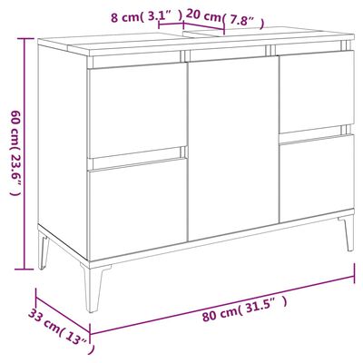 vidaXL Vaskaskápur Hvítur 80x33x60 cm Samsettur Viður