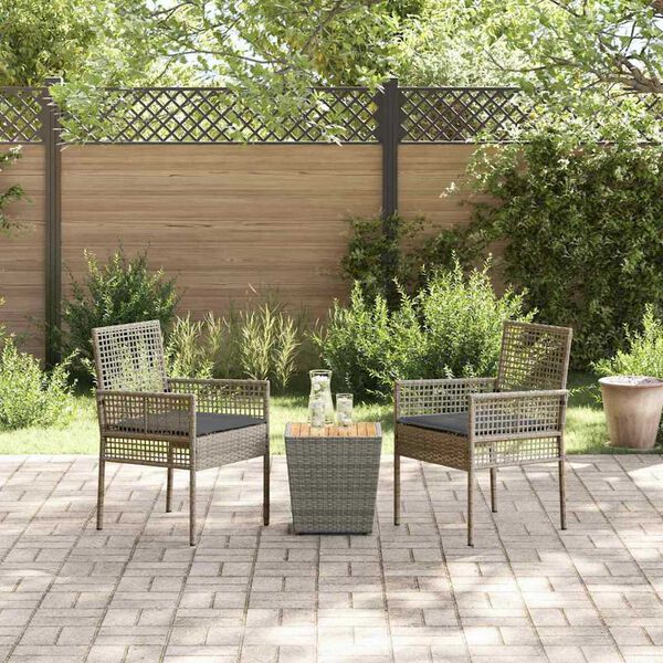vidaXL Garð Bistro Set 3 pcs Grár Poly rattan