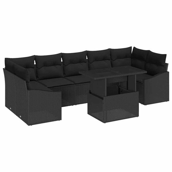 vidaXL Gar&eth;s&oacute;fa sett me&eth; geymslu 8 pcs Svartur Poly rattan