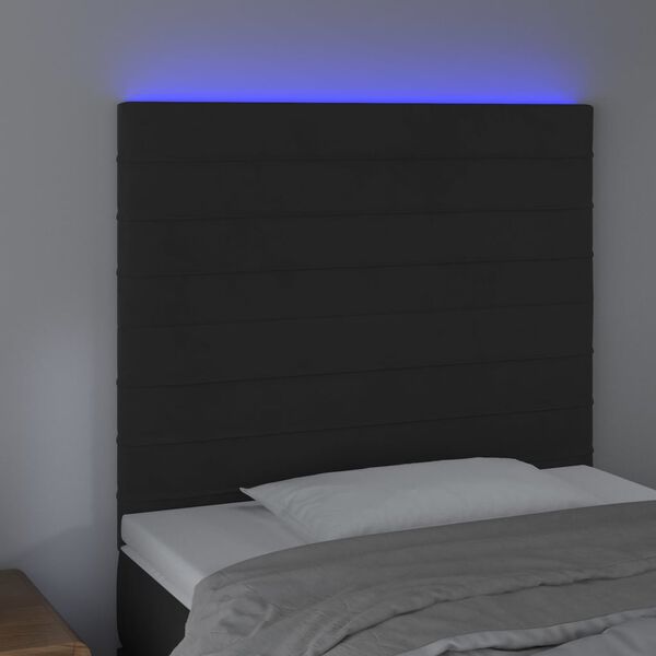 vidaXL LED h&ouml;fu&eth;gafl Svart 90x5x118/128 cm Flauel