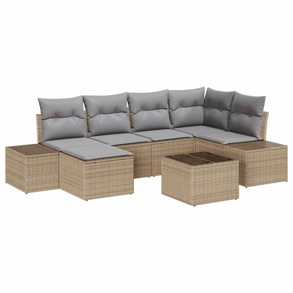 vidaXL Garðsófa sett með púði 6 pcs Beige og ljósgrár pólýrattan